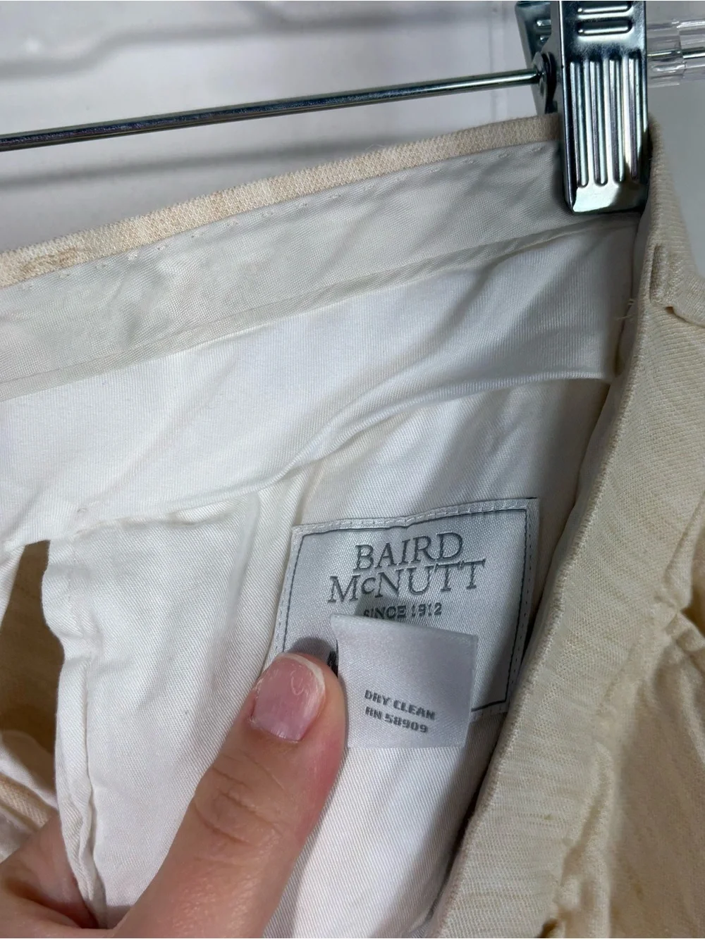 Baird McNutt Merino Alex Fit 100% Linen Beige Tan Rolled Hem Dress Pants 32x30